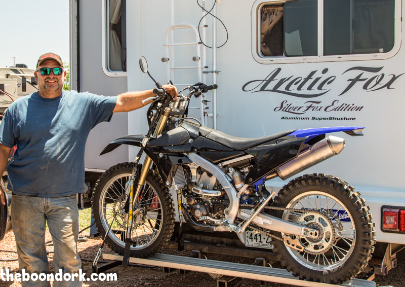 Matt Fetty and the motorcycle rack he made for the Yamaha WR 450