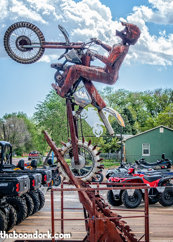 Statue of a hill climber Fremont motorsports Florence Colorado