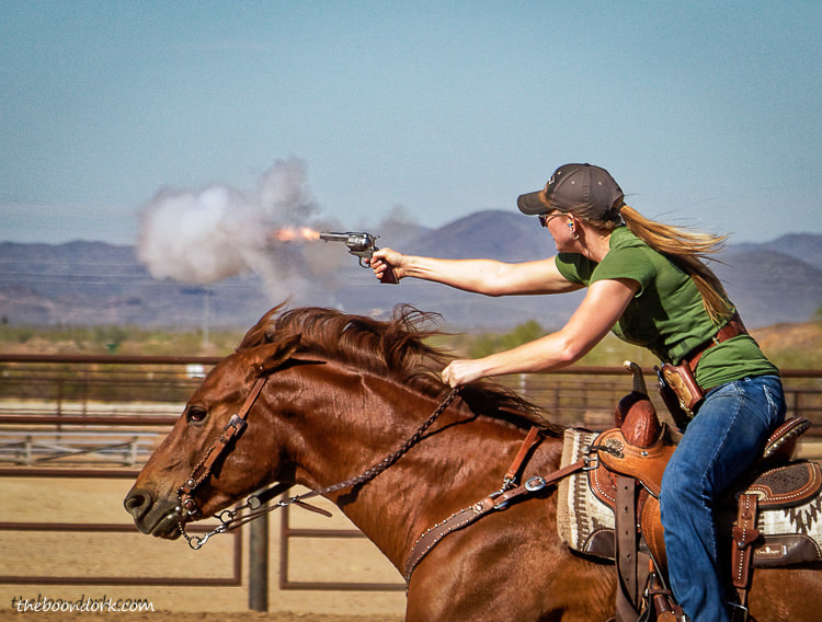 Cowboy mounted shooting Ben Avery's gun range