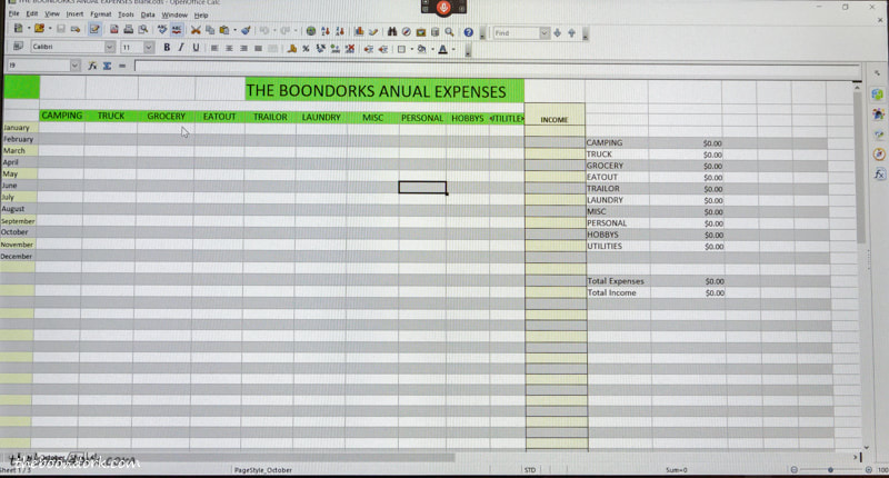 Boondocking annual spreadsheet