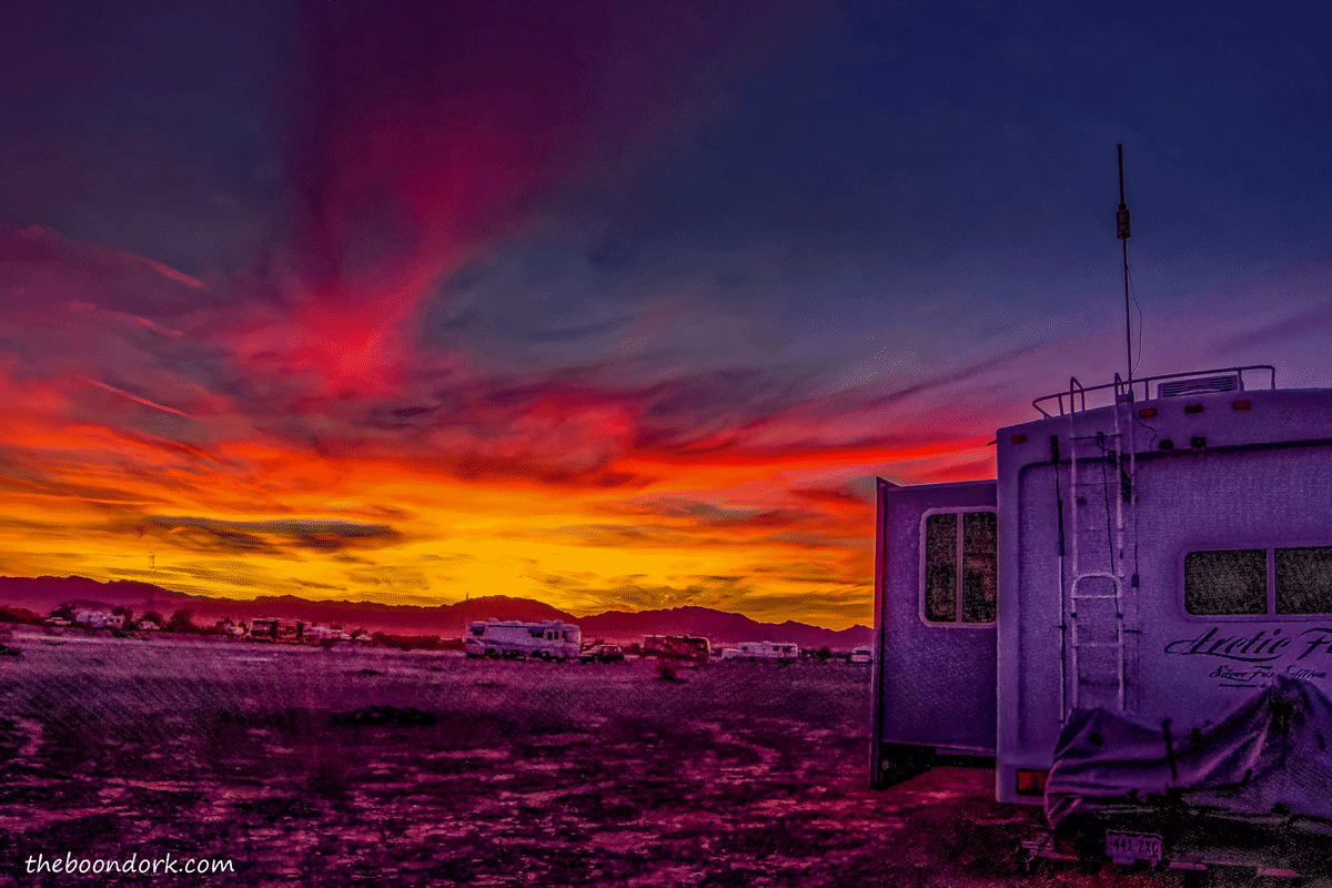 Quartzsite Arizona boondocking sunset
