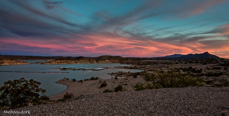 Sunset of the elephant Butte Marina