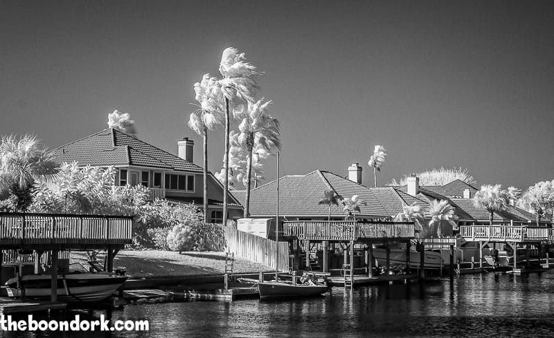Infrared picture of waterfront houses on Padre Island Texas