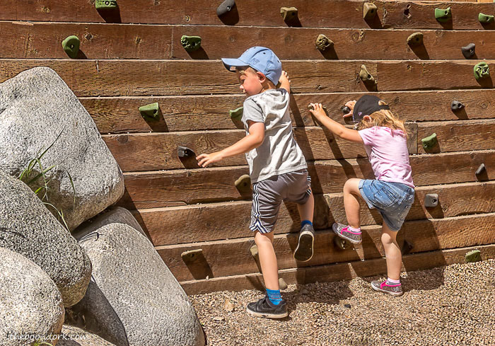 Kids climbing the rock wall