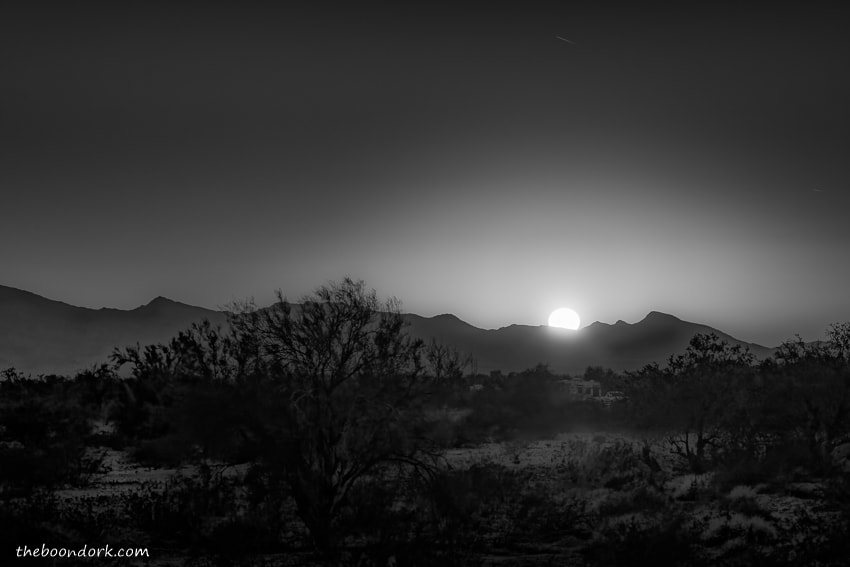 Black and white sunset boondocking Quartzsite Arizona