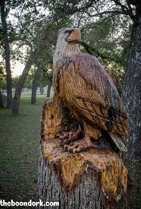 Eagle carving Junction city Park Texas